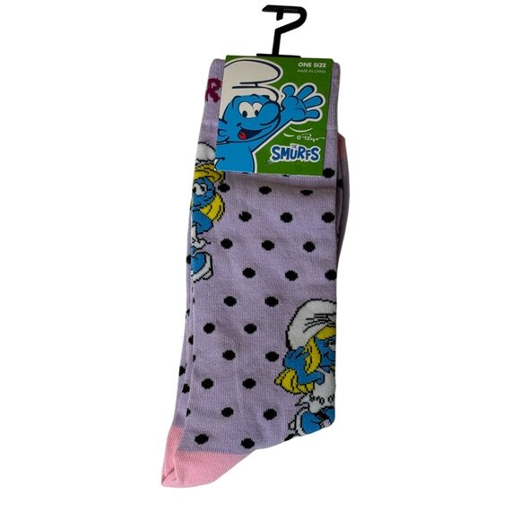 The Smurfs Smurfette Purple Polka Dot Crew Socks One Size NWT - Picture 1 of 2